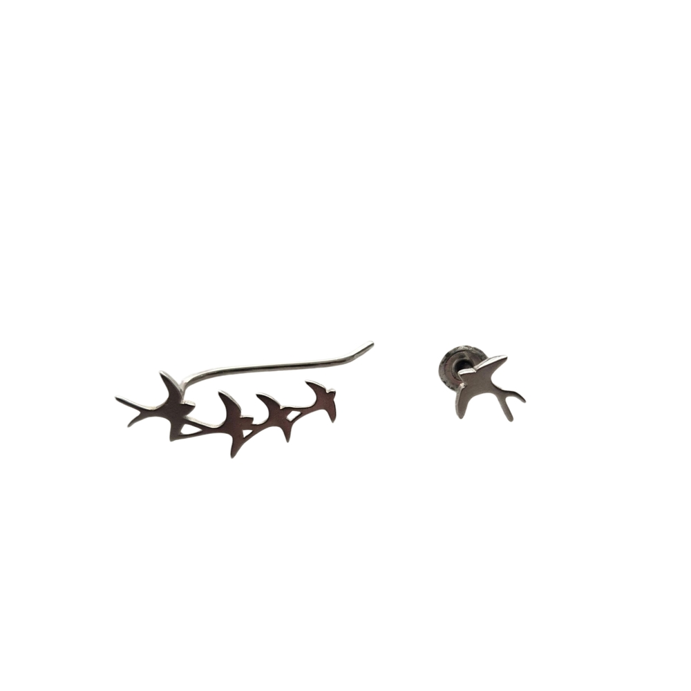 5 for $10 Asymmetric Silver Bird Earrings